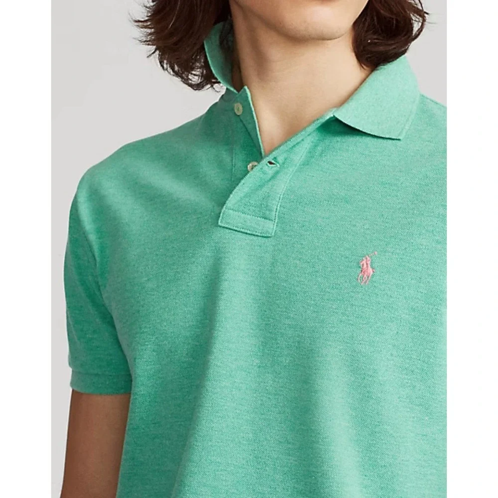 New Polo Ralph Lauren Men Classic Fit Mint Green Polo Shirt Pink Logo Size M